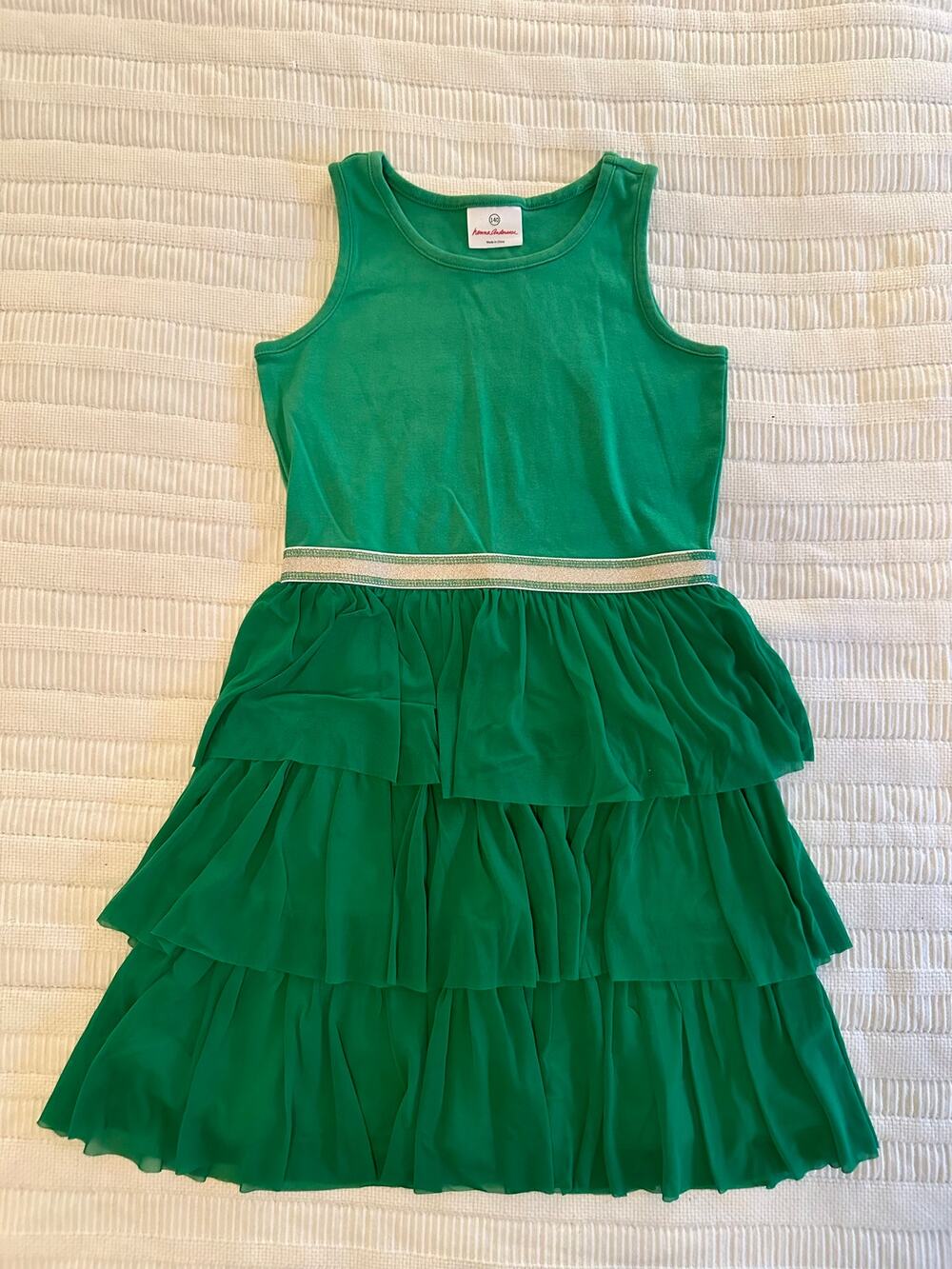 Hanna Andersson 140 (10) Green Tiered Dress